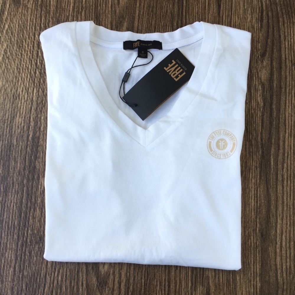 Frye White V Neck Tee NWT